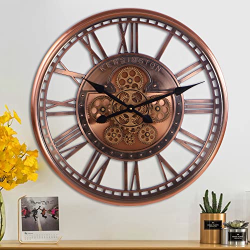 Infinity Time 20 Inch Large Wall Clock With Moving Gears, Industrial Steampunk Wall Clock For Living Room Decor,Modern Farmhouse Style Metal Silent Wall Clock,Roman Numerals, Copper #TOP6