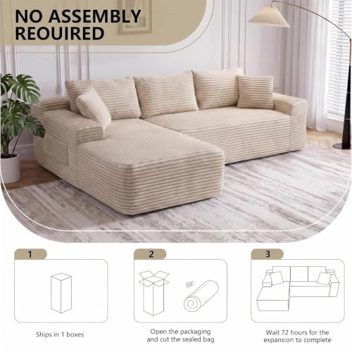 Image of 94.5 inch L Shaped Boneless Sectional Corduroy Couches for Living Room (Camel)
