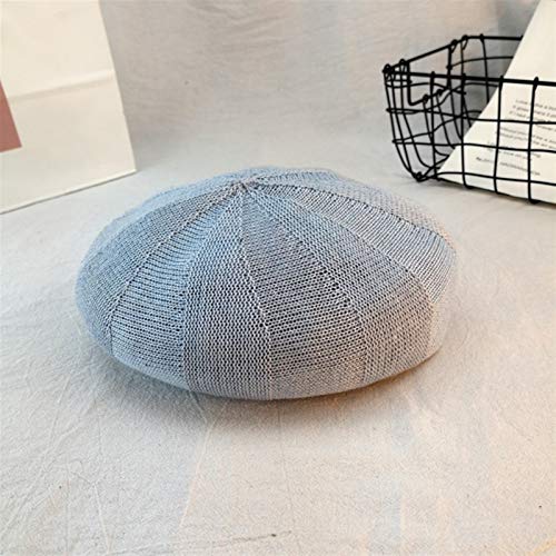 ERCZYO HAT 여성 한국어 봄 여름 얇은 섹션 통기성 베레모 패션 단호박 모자 캡 일본 문인 유입 (COLOR : 라이트 블루 SIZE : M)