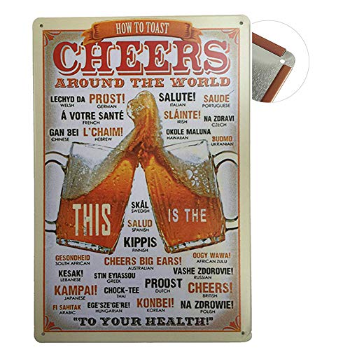 Grand Teint Vintage Plaque Métallique 20x30cm Poster En Métal Mural Plaque Décorative pour Cafe Bar Restaurant Pub, Série Bière (Cheers)