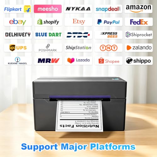 Image of Zeitel Bluetooth Thermal Label Printer Machine 4x6 Barcode Shipping Label Maker Portable Sticker Printer with 1 Roll 100 * 150MM Paper & Holder, 20-110mm Adjustable, Compatible with Mobile&Laptop
