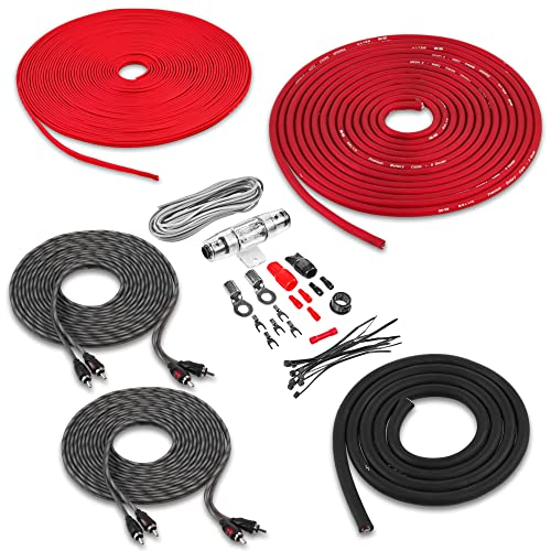 Image of Belva True 8 Gauge AWG Premium CCA Complete Amplifier Wiring Kit with OFC 4-Channel RCA Cable - BAK84 RED