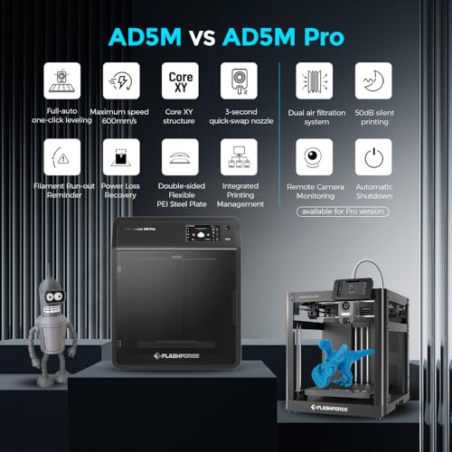 FLASHFORGE AD5M 3D Printer,600mm/s High-Speed CoreXY Printer,1-Click Auto Leveling, 220x220x220mm Build Volume,Direct Drive Extruder,Quick-Swap Nozzle,Ideal for Rapid Prototyping&DIY 3D Printing