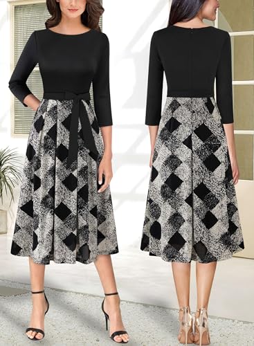 Image of VFSHOW Womens Work Business Casual Church Pockets Belted A-Line Midi Dress