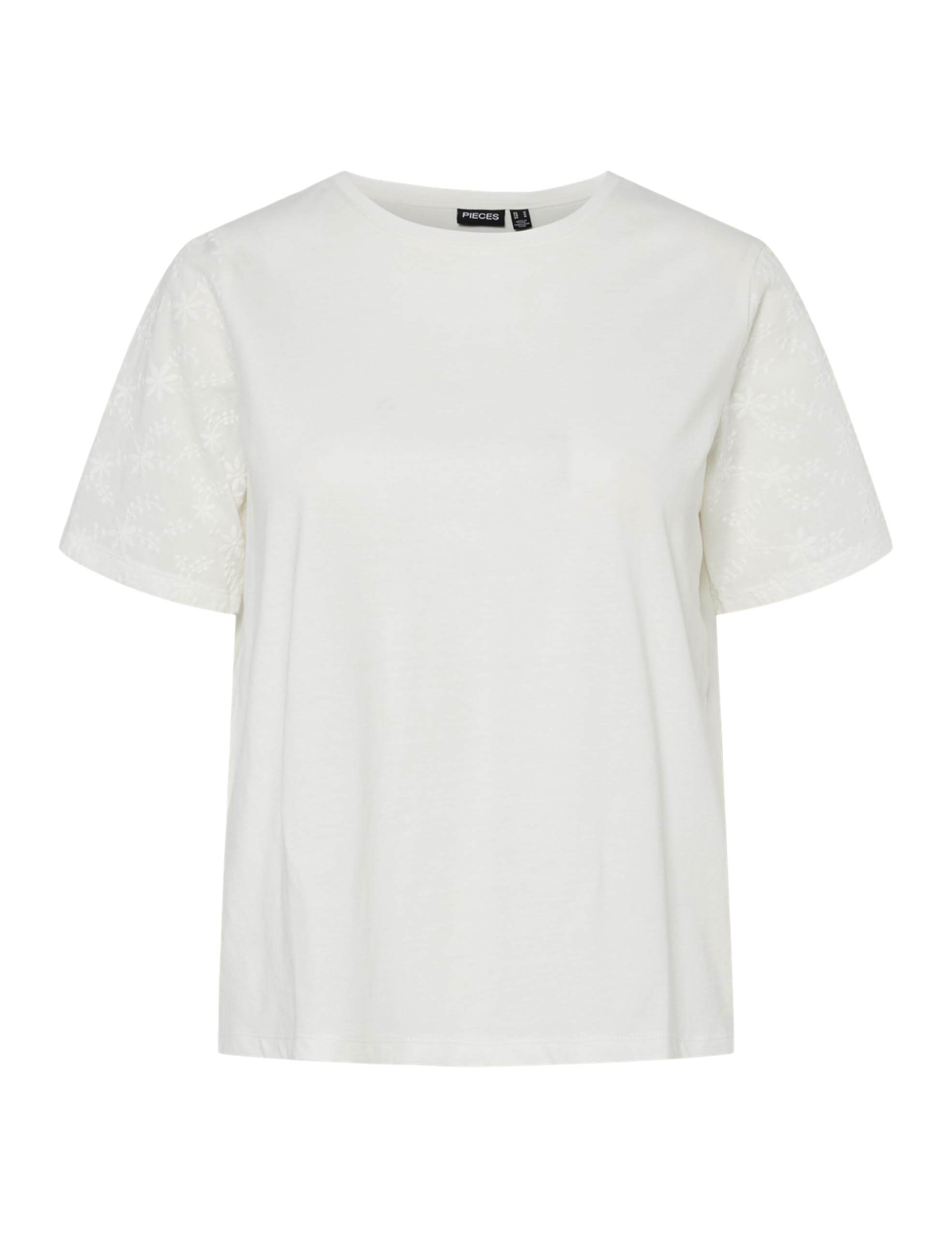 PIECES Women's Pctandrea SS Embrodiery T-Shirt JRS Bc, Cloud Dancer, XS