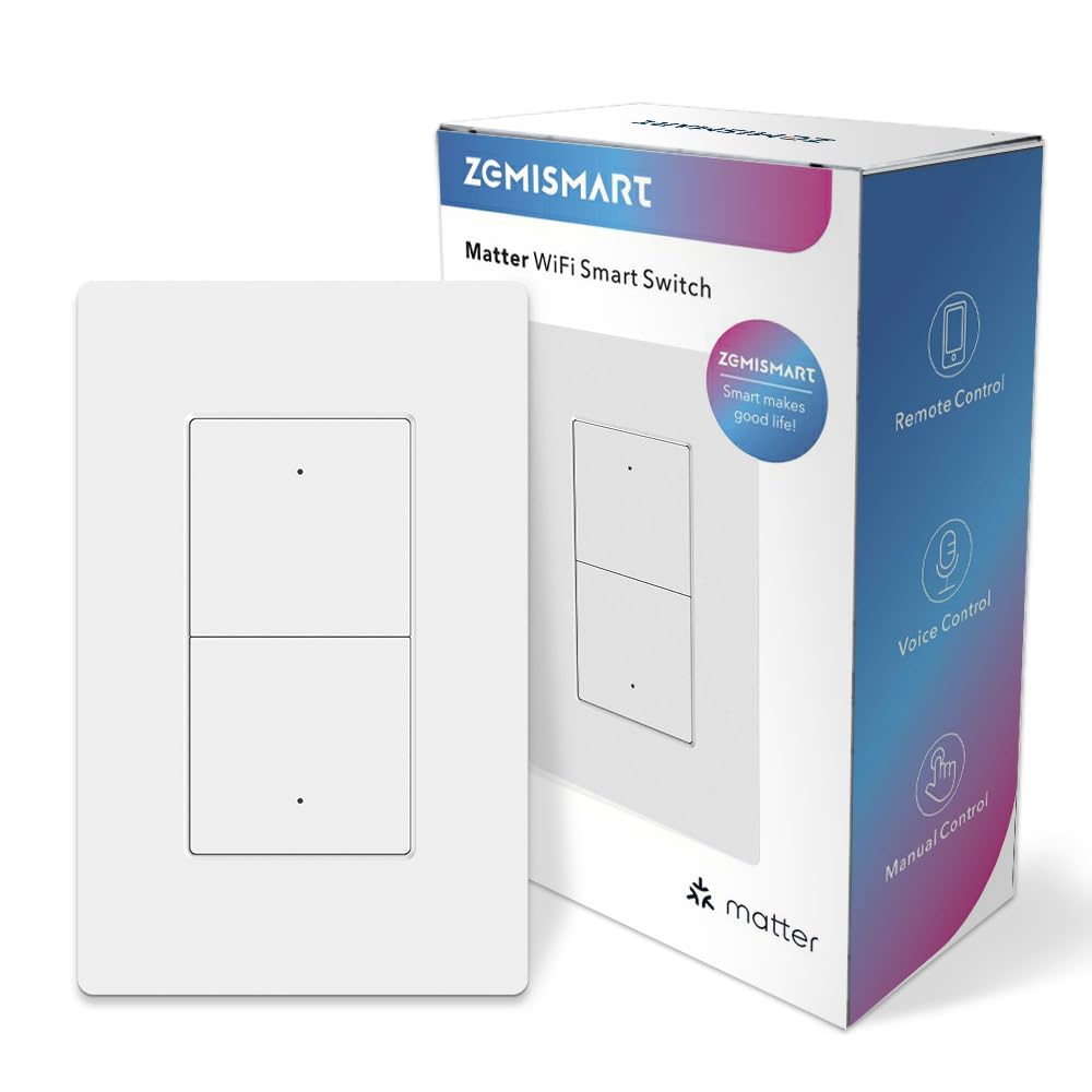 Matter-Smart-Light-Switch Neutral Wire Required, WiFi Smart Switch, 3-Way Compatible, 2 Gang, Works with Apple HomeKit Google SmartThings, NOT for Alexa (2 Gang)