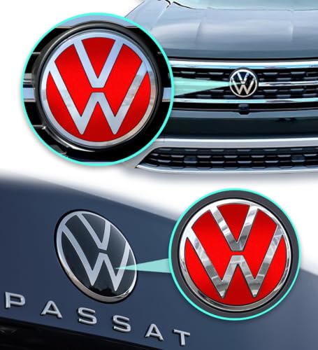 Image of IPG Decal Made for VW 2021 Passat Polo Tiguan Golf Rear /Front Emblem Logo Decals Stickers Set (4 Units) (Reflective Red)