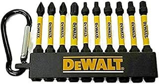 DEWALT FlexTorq Mixed Square/ Phillips Bits with Carabiner Clip Screw Bits Set – 10 Bits (DWA2MX2IRCARC)