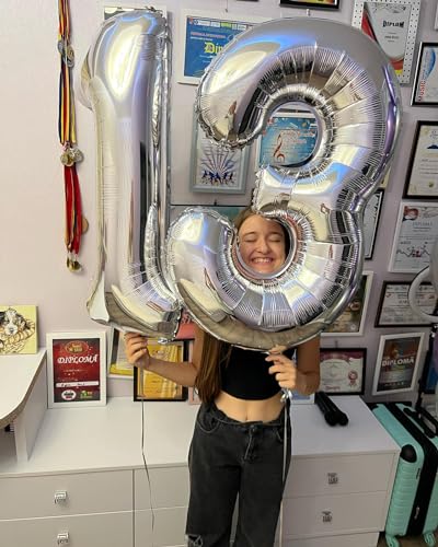 Image of 40 Inch Silver 1 Balloon for First Birthday, 1st Number Balloons Birthday Decorations, One Giant Number 1 Balloon