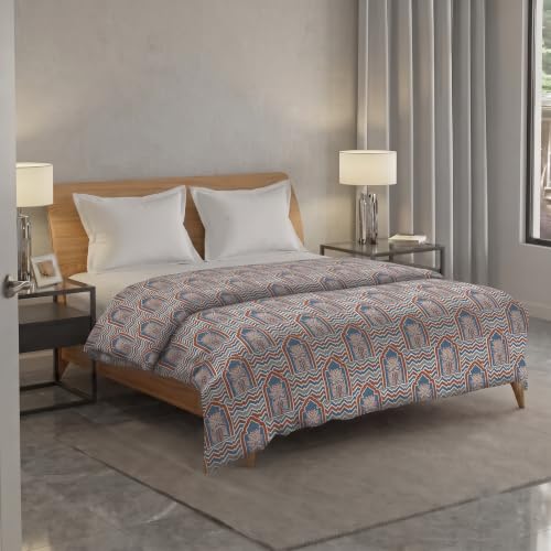 Image of Trance Home Linen 100% Cotton Printed Zippered ONLY Single Size Duvet Cover /Blanket Cover /Quilt Cover | Comforter Cover /Razai Cover | (60 x 92 Inch | Mihrab Blue)