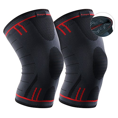 Kuangmi Knee Brace Compression Sleeve Support for Running,Jogging,Basketball,Joint Pain Relief,Arthritis and Injury Recovery (Advanced Blue, Small (Pack of 2))