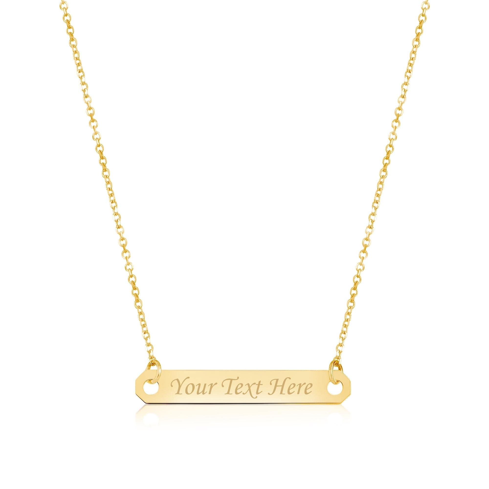 UNICORNJ 14K Yellow Gold Engravable Personalized Bar Pendant Necklace or Bracelet Polished Shiny on Cable Chain Italy