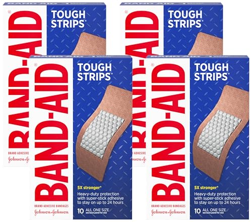 Image of BAND-AID Brand Sterile Tough Strips Adhesive Bandages for First Aid & Wound Care, Durable Protection & Comfort for Minor Cuts & Scrapes, Heavy-Duty Fabric Bandages, Extra Large, 10 ct (Pack of 4)