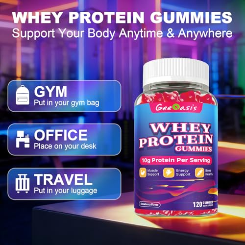 Whey Protein Gummies 10g, Protein Chewables Supplements for Women & Men, Muscle & Energy Support, Bone Health, Strawberry Flavor, 120 Count - Image 6
