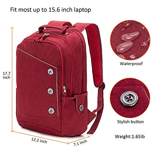 Laptop Backpack College Daypack Computer Bag for Women College Student with USB Charging Portc 15.6 Inch Red2