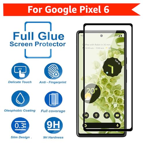 Image of POPIO Tempered Glass Screen Protector Compatible For Google Pixel 6 (Black) Cellphone With Edge To Edge Coverage And Easy Installation Kit