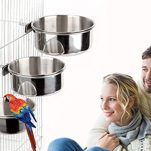 HERCOCCI Bird Feeder Dish Cup, Stainless Steel Parrot Food Bowl Feeding Coop Cups Clamp Holder, Bird Water Cage Bowl for Parakeet Lovebird Conure Cockatiel Budgie Chinchilla (5 Pieces)