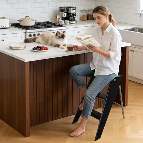HOTEAGLE Modern Folding Chair - Multifunctional Design Doubles as Step Stool & Storage Shelf, Sturdy Engineering Plastic for Kitchen, Dining & Bistro,White - image 2