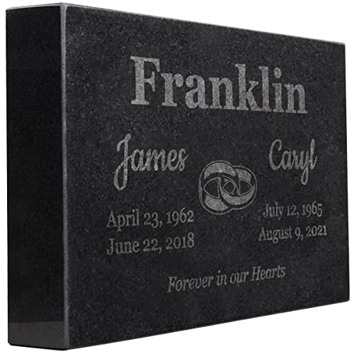 Image of PlaqueMaker Black Granite Memorial Headstone for Two Lost Loved - Great for Your Garden, Tree Dedication, or in a Cemetery. Includes Your Text and Select Clipart (12 x 8 x 2)