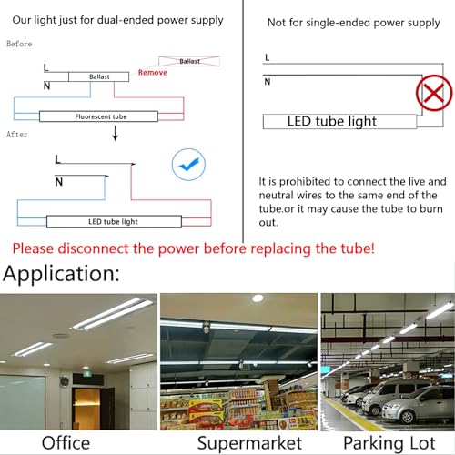 Image of 5 Foot T8 LED Tube Lights,45W 4500lm,Dual-End Power,Ballast Bypass,G13 Base,Warm White 3000K,Fluorescent Bulb Replacement for Garage,Supermarket,Basement Lighting,Pack of 10