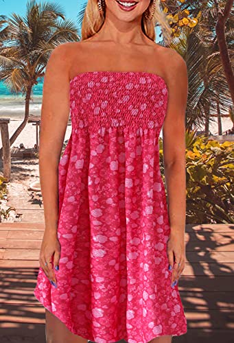 Image of Zyyfly Strapless Dress for Women Summer Beach Boho Smocked Tube Top Dress