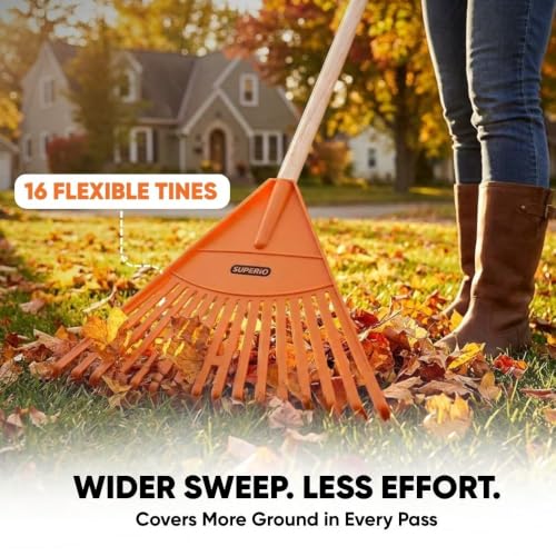 Image of Superio Kids Rake with Hardwood Handle, Durable Plastic Head to Sweep Leaves in Lawn and Tidying Up The Garden, 34 inch
