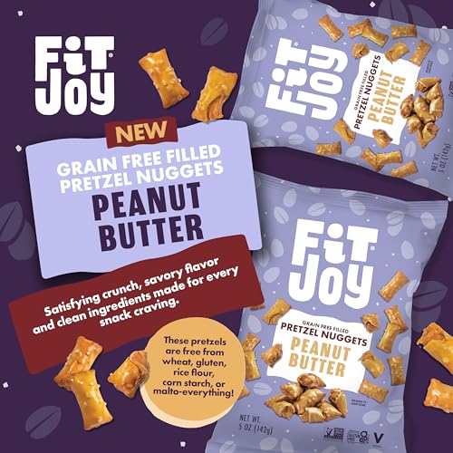 Image of FitJoy Peanut Butter Pretzel Nuggets (4 Pack, 5 Oz) - Crunchy Peanut Butter Filled Pretzel Nuggets - Gluten Free, Grain Free Cassava & Chickpea Flour Pretzels - Sweet & Salty Snack