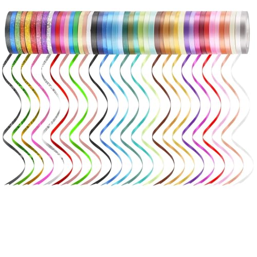Dooozy 48 Rollen Ringelband Geschenkband Set, 5MM 10M Geschenkbänder für Geburtstag Luftballons Hochzeit Geschenkverpackung Florist Luftballon Schleifen und Saisonale Deko