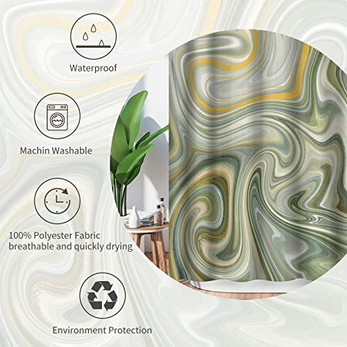 Ohshining Abstract Shower Curtain Sage Green Shower Curtain Marble Modern Geometric Art Luxury Shower Curtain Set Swirl Liquid Fabric Washable Shower Curtain Liner For Bathroom Home Hotel 27X72,Green #TOP6