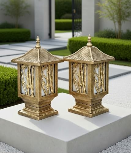 Image of Weldecor Outdoor Gate Pillar Lamp for Home Entrance Waterproof LED Garden Light (E27 Holder LED Bulb Comptaible) Antique Decorative Main Gate Post Lantern for Villa (Style7) (Style1)