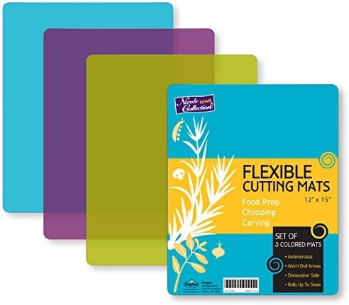 Flexible Plastic Cutting Board Mats Set, Colorful Kitchen Cutting Board Set of 3 Colored Mats
