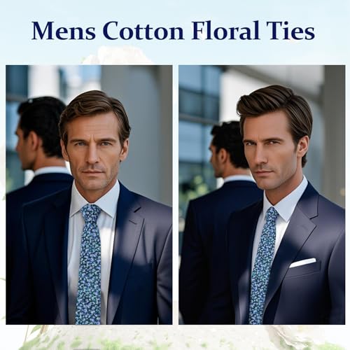 Image of Floral Ties Skinny Tie for Men, Cotton Mens Neckties for Weddings | 2.56'', floral, slim, soft and comfortable, men's neckties for casual, business, party, daily, dating