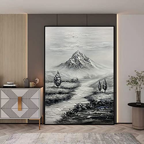 Effet couteau épais 3D pour ce grand tableau abstrait gris et noir