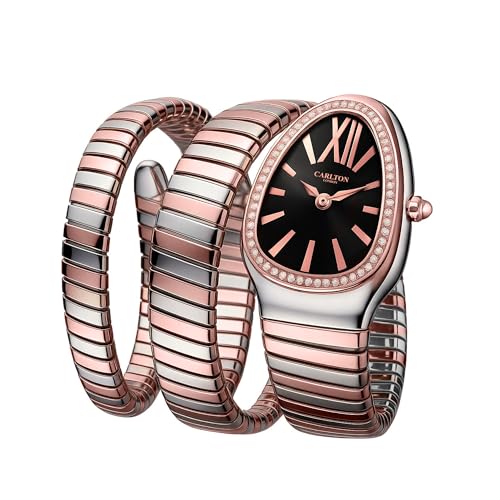Image of Carlton London Women Charmer Analog Watch, Snake Design Bracelet, Stainless Steel Strap, Quartz Movement, 30M Water Resistant