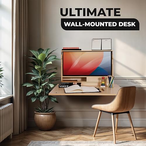 Image of ARROWSTONE SKEENA Wall-Mounted Desk - Floating Folding Desk with Storage, VESA Monitor Mount, Space-Saving Murphy Desk Design for Home Office (31 inch)