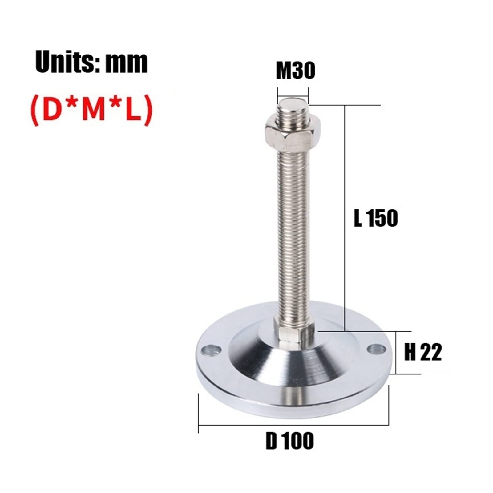 Piedini livellatori regolabili in acciaio inossidabile 304 | Diverse misure per tavoli e banchi da lavoro: set di 4 livellatori(D100*30*150mm)