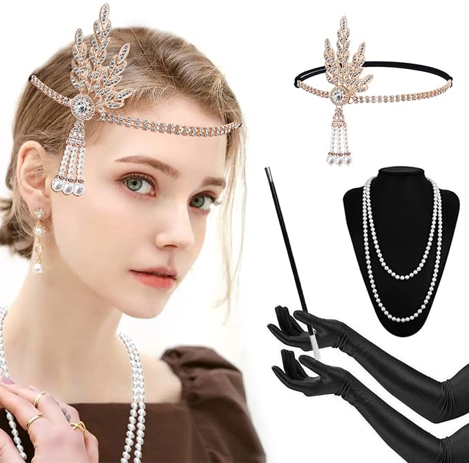 Roontin 1920s Vintage Accessories Set Gatsby Accessories for Women, V4, One Size — image 1