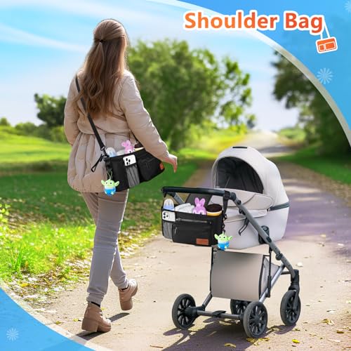 Guiseapue Universal Stroller Organizer With Cup Holder Detachable Phone Bag And Shoulder Strap, Stroller Caddy Fits For Stroller Accessories Like Uppababy thumb #4