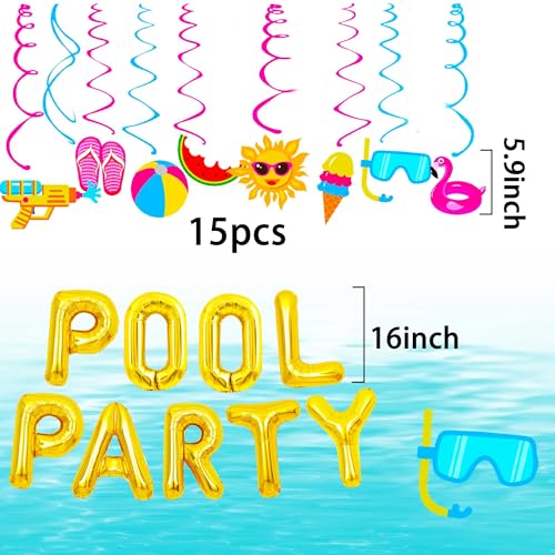 Image of Summer Pool Beach Hanging Swirls 15 Pack Foil Ceiling Hanging Swirls Pool Party Balloons Swimming Pool Party Favors Beach Party Banner Beach Party Balloons