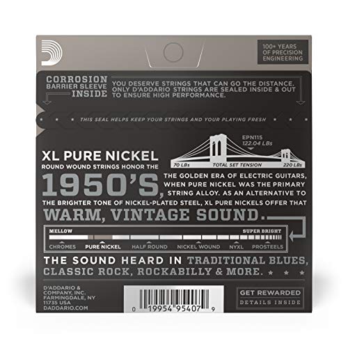 D’Addario EPN115 Cordes en nickel pur pour guitare électrique Blues/Jazz Rock 11-48 & EXL110 Cordes en nickel pour… - Les Beatles, Paul McCartney, John Lennon, RIngo Starr, George Harrison D'Addario EPN115 Cordes en nickel pur pour guitare électrique Blues/Jazz Rock 11-48 & EXL110 Cordes en nickel pour… – Image 5
