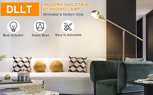 Dinglilighting Dllt Metal Floor Lamp, Adjustable Swing Arm Reading Standing Lamp, 9W Modern Pole Light Brass Task Lighting For Living Room Bedroom Office Home Decor, E26 Bulb Included, Gold #TOP6