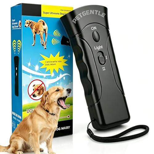 PETGENTLE Ultrasonic Pet Trainer - 2-in-1 Handheld Dog Repeller & Behavior Assistant with 2 Adjustable Intensity Levels & LED Flashlight Safe and Effective for Indoor & Outdoor Use