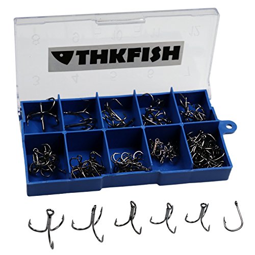 thkfish Fishing Treble Hooks, 103X Mixed #3-#11 12 Sizes Carbon Black Treble Fishhook Fishing Hooks Freshwater Treble Fishing Hooks with Box