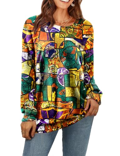 Image of YESNO Women Christmas Sweater Graphic Printed Oversized Pullover Sweaters Casual Loose Knit Tops L S01 CR188