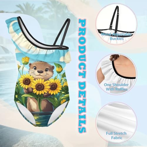 Swimsuits Size 3-14 One Shoulder Bathing Suit for Girls Summer Ruffle One Piece Full Coverage Swimming Suits3