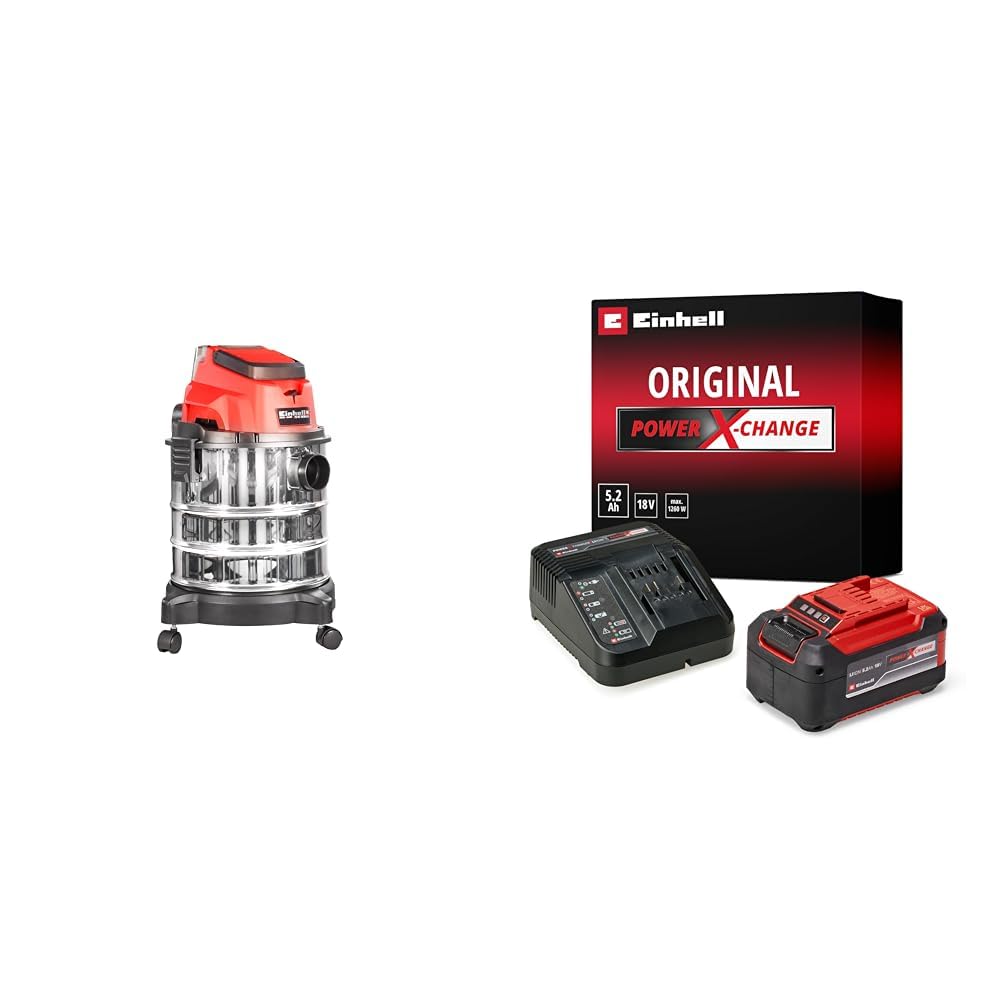 Einhell TC-VC 18/20 Li S - Solo, Akülü Islak/Kuru Süpürge + Einhell 18V 5,2 Ah PXC Starter-Kit (Başlangıç Seti), Akü ve Şarj Cihazı