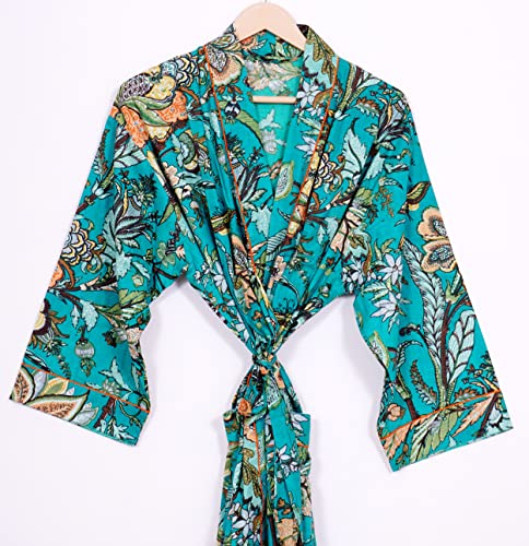 Image of Pure 100% Cotton Robe For Womens Bathrobe Dressing Gown Long sleepwear Free Size Kimono