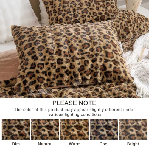Image of EMME Fluffly Faux Rabbit Fur Bubble Comforter Set Queen, Leopard Print