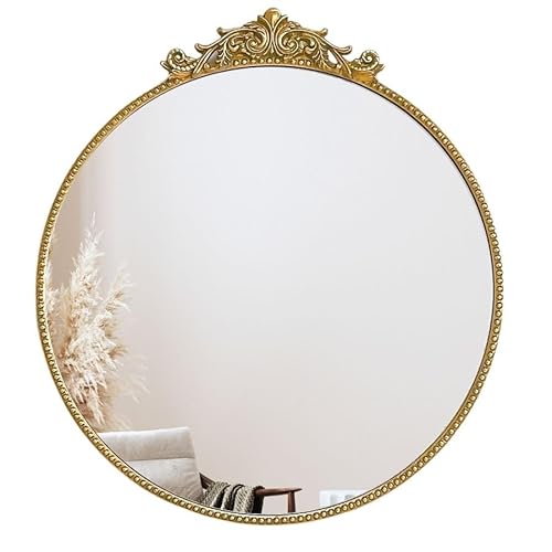 NIKOKIRA ニコキラ 鏡 ウォールミラー 壁掛け鏡 アンティーク ドレッサー 化粧鏡 メイク 玄関 リビング 洗面鏡 壁掛け鏡 トイレ 洗面ミラー 78cm 86cm 円形 円 丸 丸形 ゴールド ティアラ (ゴールド)