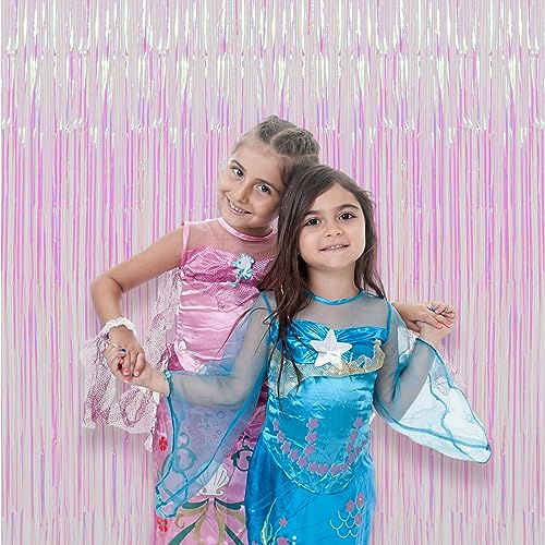 Image of Voircoloria 2 Pack Iridescent Transparent Foil Fringe Backdrop Curtains, Tinsel Streamers Birthday Party Decorations, Fringe Backdrop for Graduation, Baby Shower, Gender Reveal, Disco Party